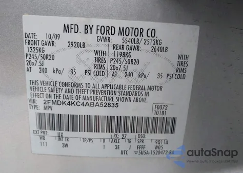 2010 Ford Edge Limited из США, поврежденный, VIN 2FMDK4KC4ABA52835